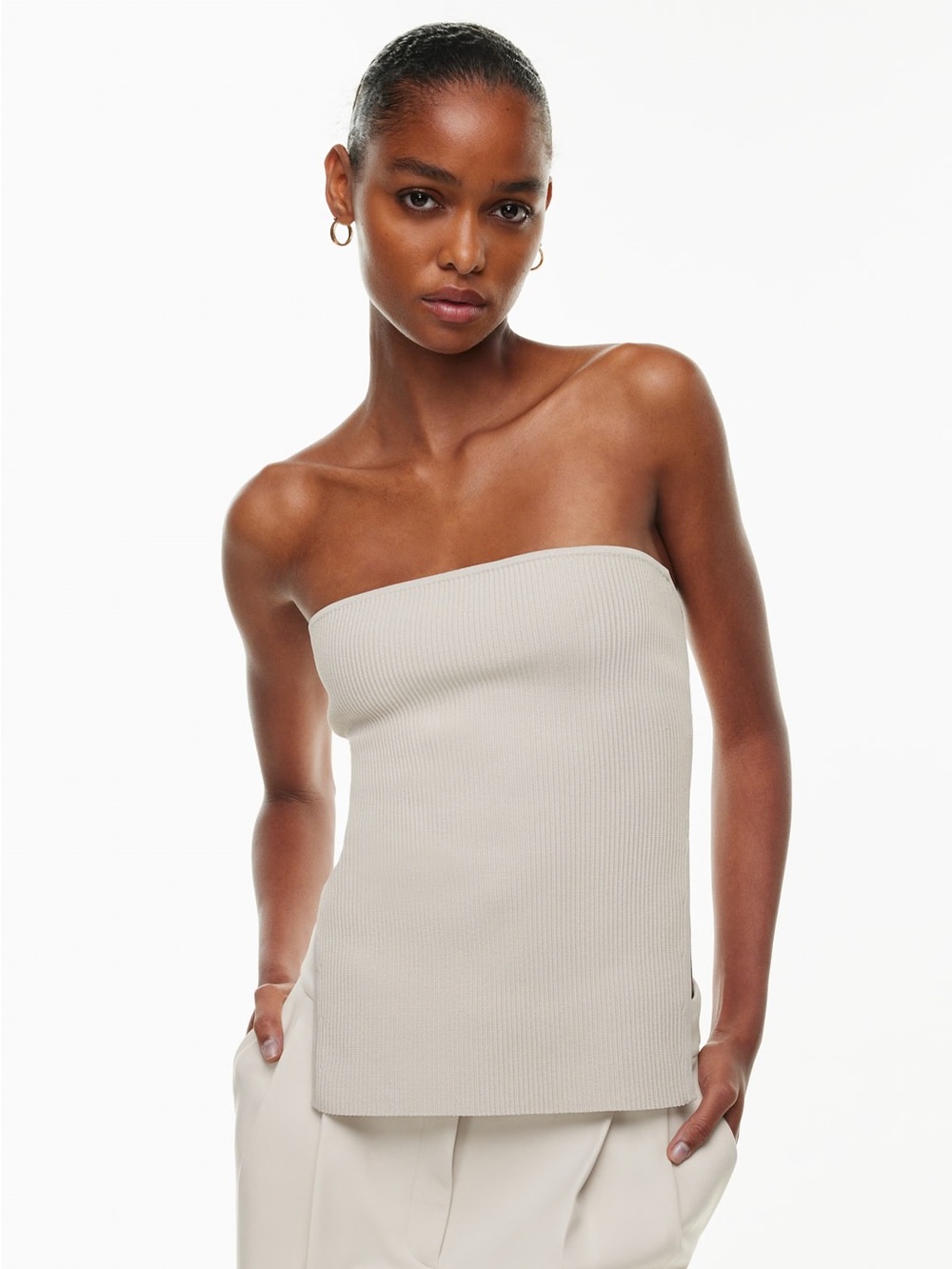 Aritzia Babaton Sculpt Knit Savvy Tube Top in Matte Pearl